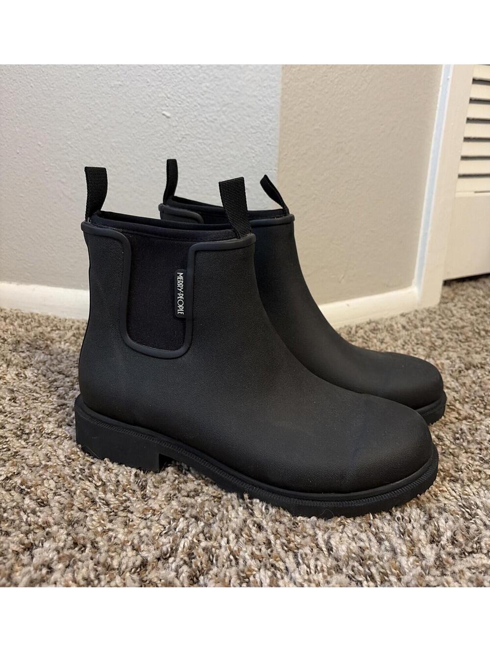 Merry People Bobbi Chelsea Ankle Rain Boots Black Waterproof Unisex Women’s 40